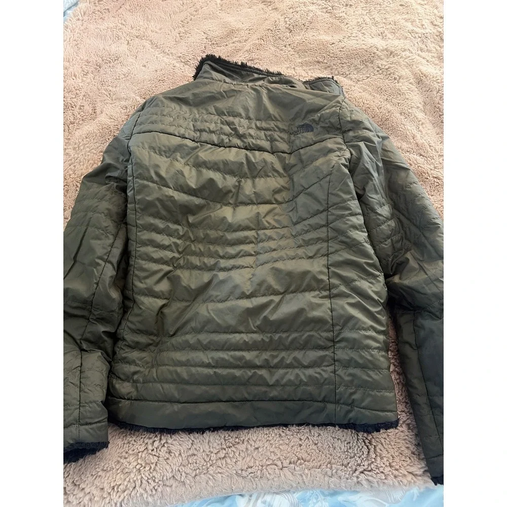 The North Face Mossbud Reversible Jacket Olive Green Fleece Womens Small